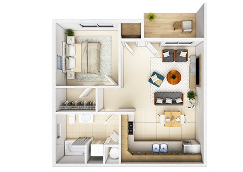Floor plan for 1 bed, 1 bath, 600 sqft